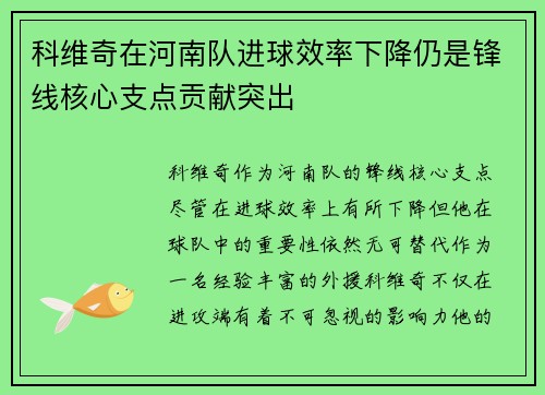 科维奇在河南队进球效率下降仍是锋线核心支点贡献突出
